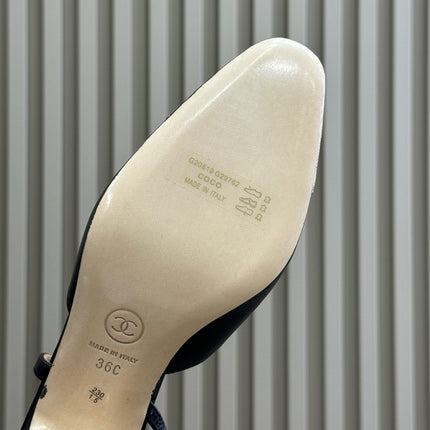 CC SLINGBACK 25S IN BLACK MIX GOLD LAMBSKIN