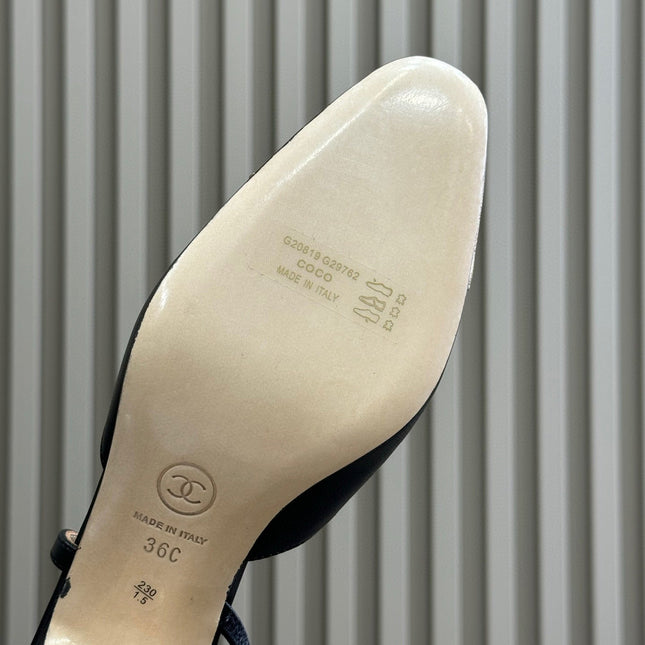 CC SLINGBACK 25S IN BLACK MIX GOLD LAMBSKIN