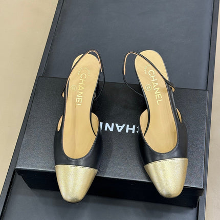 CC SLINGBACK 25S IN BLACK MIX GOLD LAMBSKIN