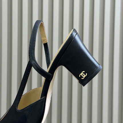 CC SLINGBACK 25S IN BLACK MIX GOLD LAMBSKIN