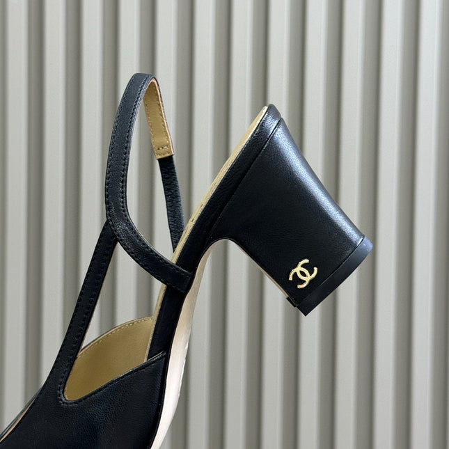 CC SLINGBACK 25S IN BLACK MIX GOLD LAMBSKIN