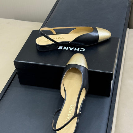 CC SLINGBACK 25S IN BLACK MIX GOLD LAMBSKIN