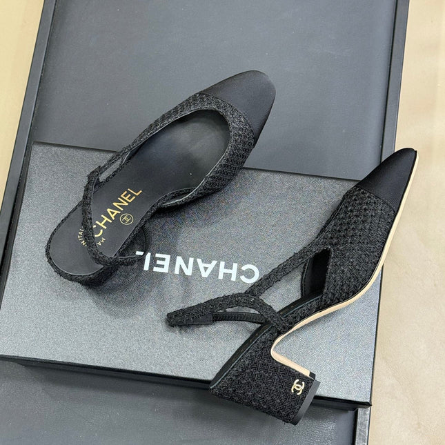 CC SLINGBACK 25S IN BLACK TWEED AND FABRIC