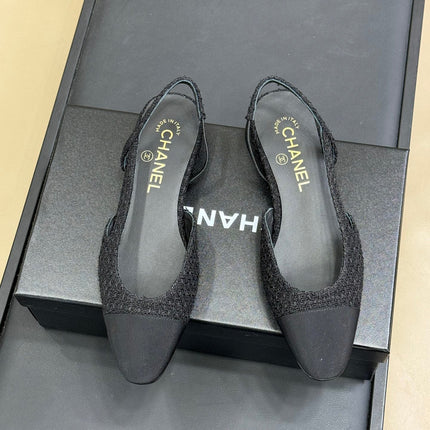 CC SLINGBACK 25S IN BLACK TWEED AND FABRIC