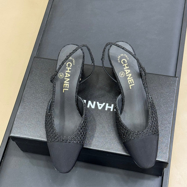 CC SLINGBACK 25S IN BLACK TWEED AND FABRIC