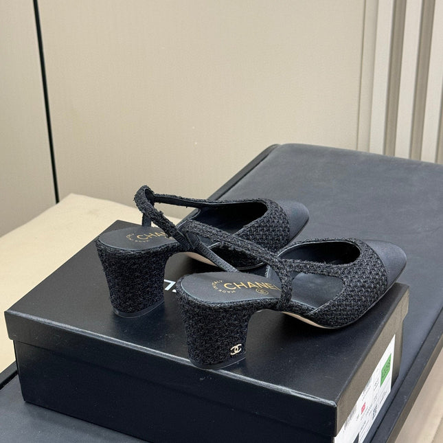 CC SLINGBACK 25S IN BLACK TWEED AND FABRIC