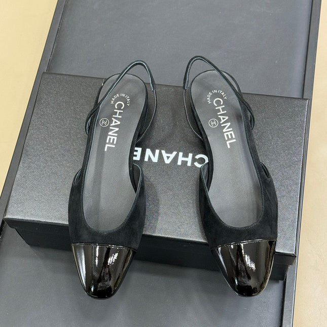 CC SLINGBACK 25S IN BLACK SUEDE AND GLOSSY LEATHER