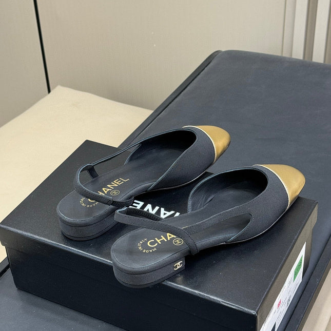 CC SLINGBACK 25S IN BLACK FABRIC MIX GOLD LAMBSKIN