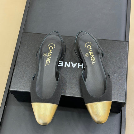 CC SLINGBACK 25S IN BLACK FABRIC MIX GOLD LAMBSKIN