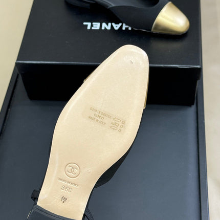 CC SLINGBACK 25S IN BLACK FABRIC MIX GOLD LAMBSKIN