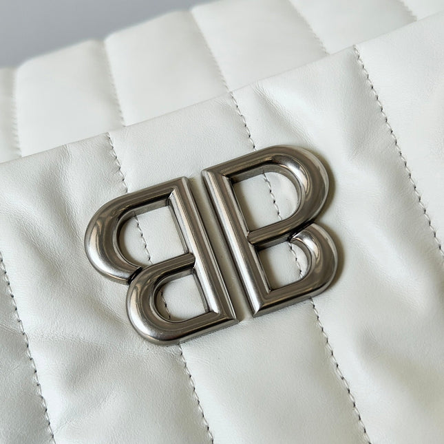 MONACO BAG 32 IN WHITE QUILTED THIN CALFSKIN SILVER HARDWARE