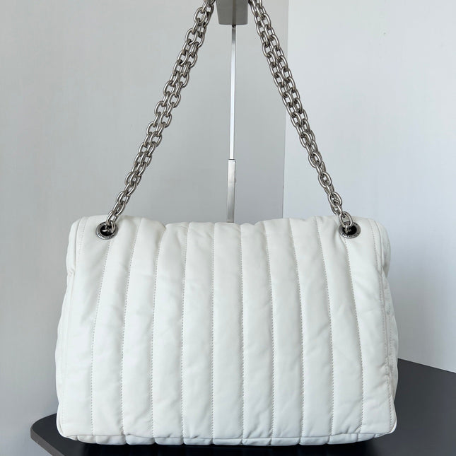 MONACO BAG 32 IN WHITE QUILTED THIN CALFSKIN SILVER HARDWARE