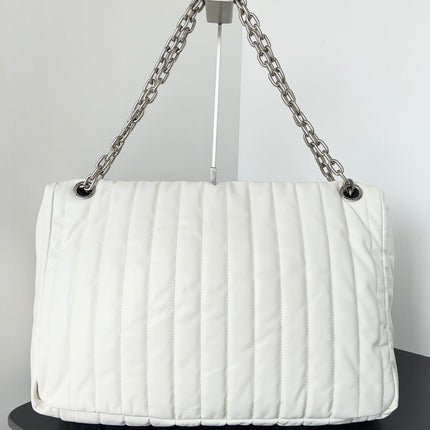 MONACO BAG 43 IN WHITE QUILTED THIN CALFSKIN SILVER HARDWARE
