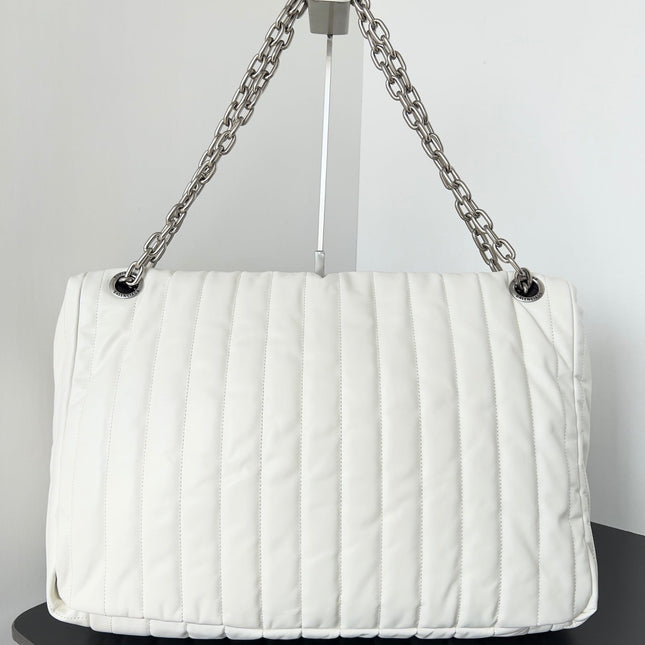 MONACO BAG 43 IN WHITE QUILTED THIN CALFSKIN SILVER HARDWARE