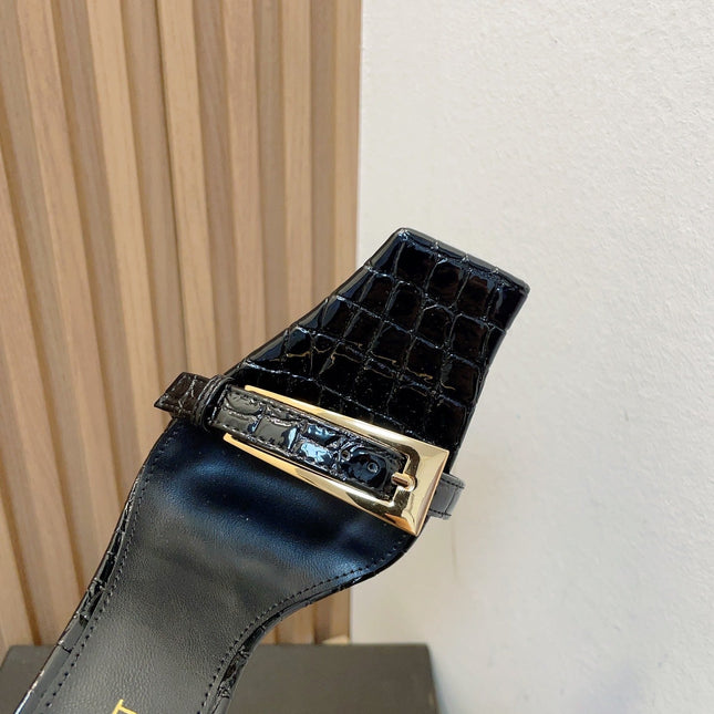 SL SQUARE TOED NUIT PUMPS BLACK CALFSKIN