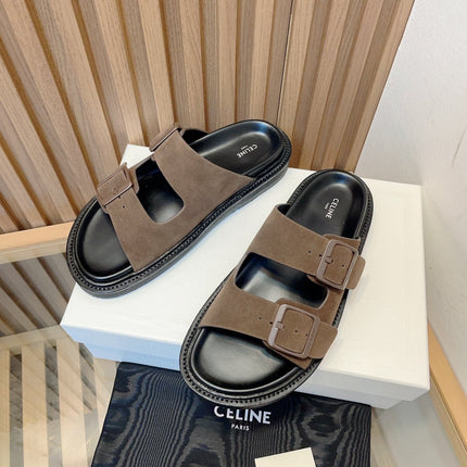 TWIN-STRAP SANDALS WITH SUEDE UPPERS AND BUCKLE CLOSURE BROWN