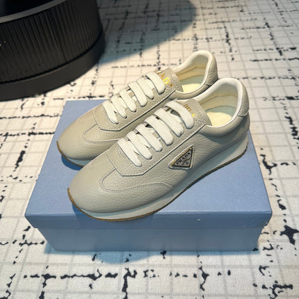PRA TRIANGLE LOGO SNEAKERS LIGHT GRAY CALFSKIN