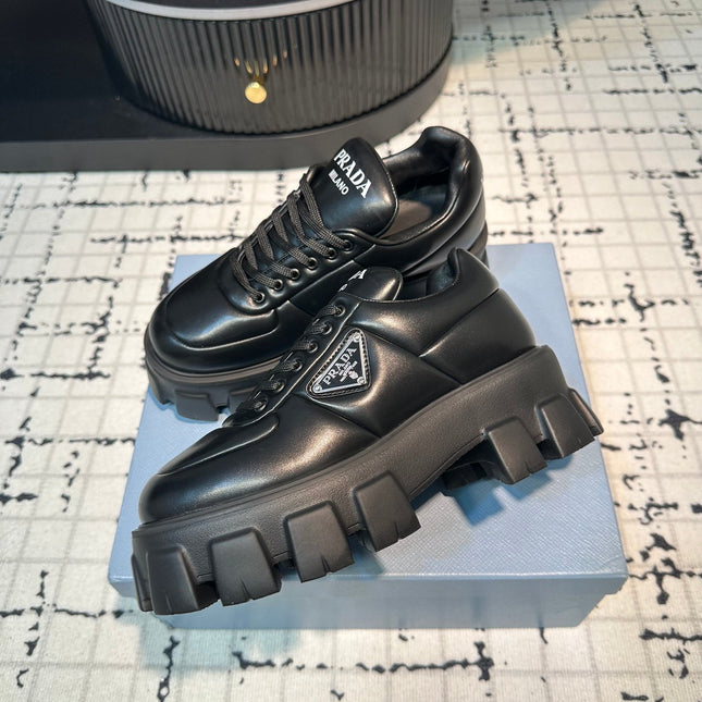 PRA MONOLITH BRUSHED LACE-UP SHOES BLACK LAMBSKIN