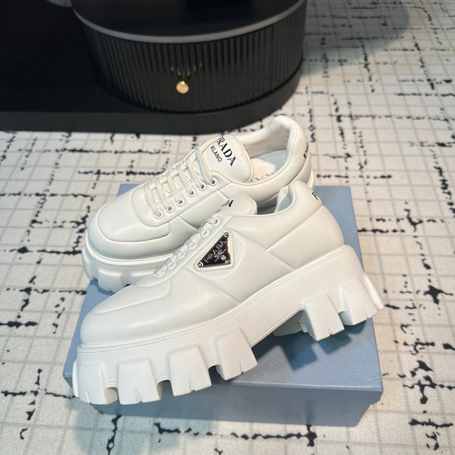 PRA MONOLITH BRUSHED LACE-UP SHOES WHITE LAMBSKIN