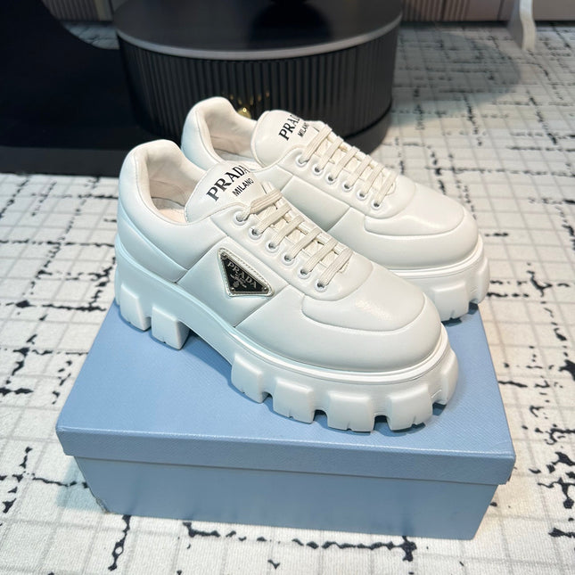 PRA MONOLITH BRUSHED LACE-UP SHOES WHITE LAMBSKIN