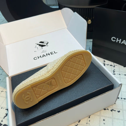 ESPADRILLES LOAFERS IN BEIGE TWEED AND GOLDEN LAMBSKIN