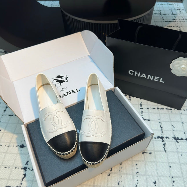 ESPADRILLES LOAFERS IN BLACK MIX WHITE LAMBSKIN