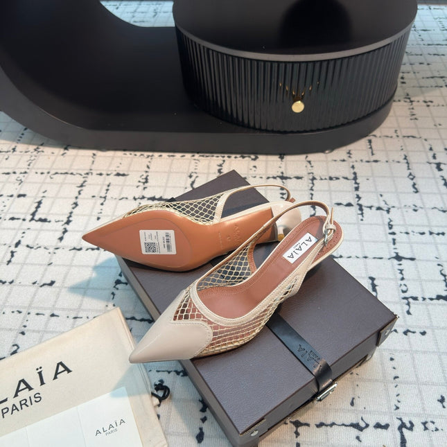ALAIA SLINGBACKS 5 CM IN BEIGE CREAM CALFSKIN WITH MESH
