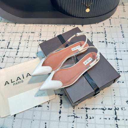 ALAIA FLAT SLINGBACK IN WHITE PATENT CALFSKIN AND FILM