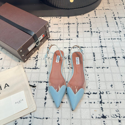 ALAIA FLAT SLINGBACK IN LIGHT BLUE PATENT CALFSKIN AND FILM