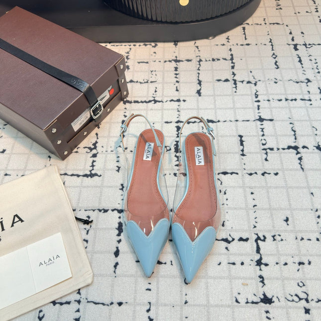 ALAIA FLAT SLINGBACK IN LIGHT BLUE PATENT CALFSKIN AND FILM