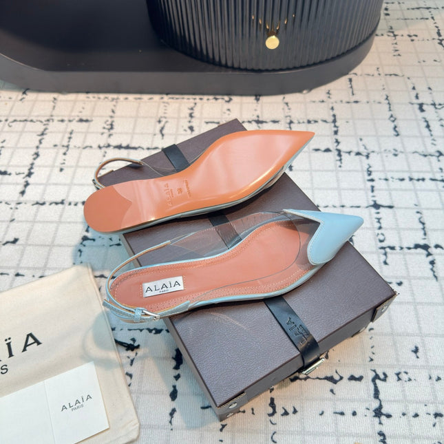 ALAIA FLAT SLINGBACK IN LIGHT BLUE PATENT CALFSKIN AND FILM