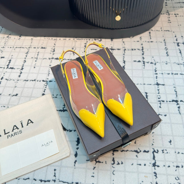 ALAIA FLAT SLINGBACK IN YELLOW PATENT CALFSKIN AND FILM
