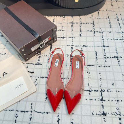 ALAIA FLAT SLINGBACK IN CHERRY RED PATENT CALFSKIN AND FILM