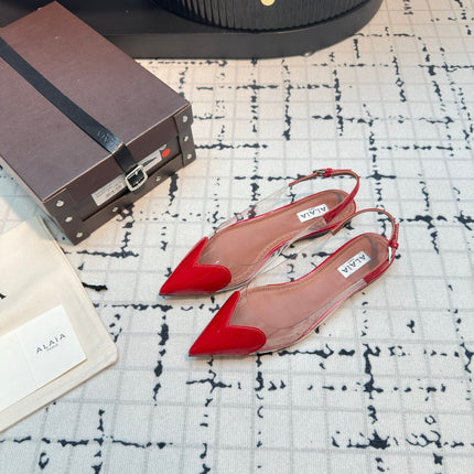 ALAIA FLAT SLINGBACK IN CHERRY RED PATENT CALFSKIN AND FILM