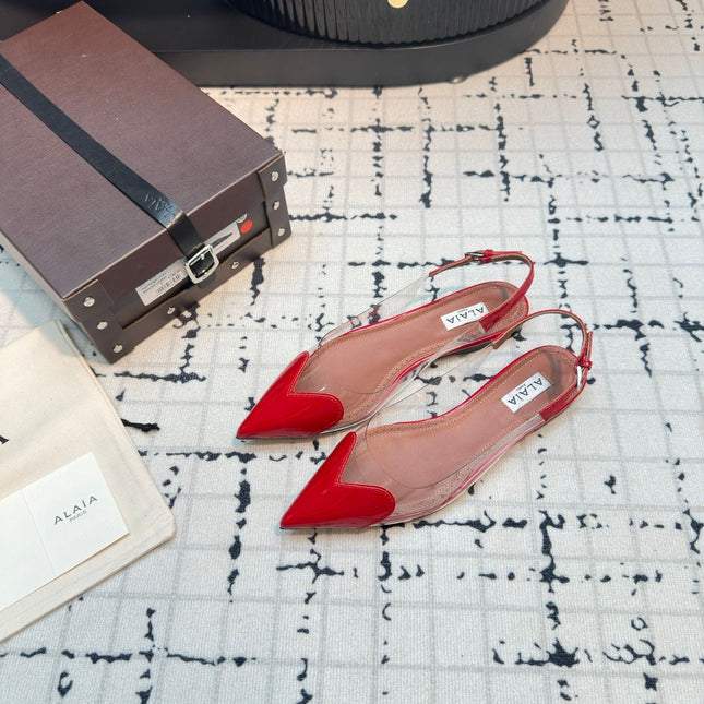 ALAIA FLAT SLINGBACK IN CHERRY RED PATENT CALFSKIN AND FILM