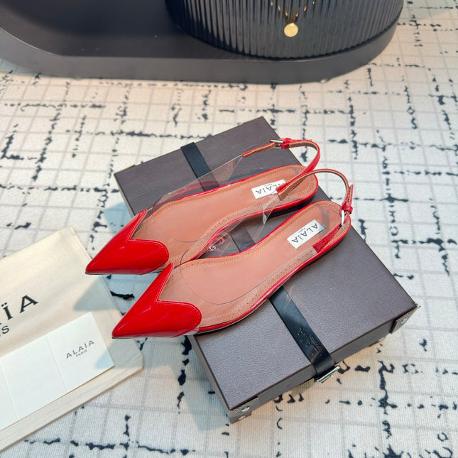 ALAIA FLAT SLINGBACK IN CHERRY RED PATENT CALFSKIN AND FILM