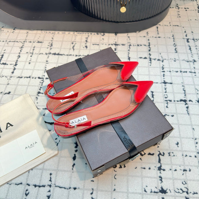 ALAIA FLAT SLINGBACK IN CHERRY RED PATENT CALFSKIN AND FILM