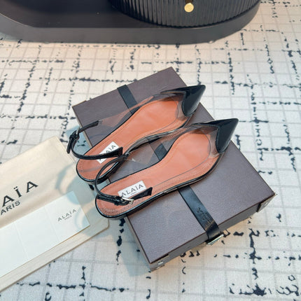 ALAIA FLAT SLINGBACK IN BLACK PATENT CALFSKIN AND FILM