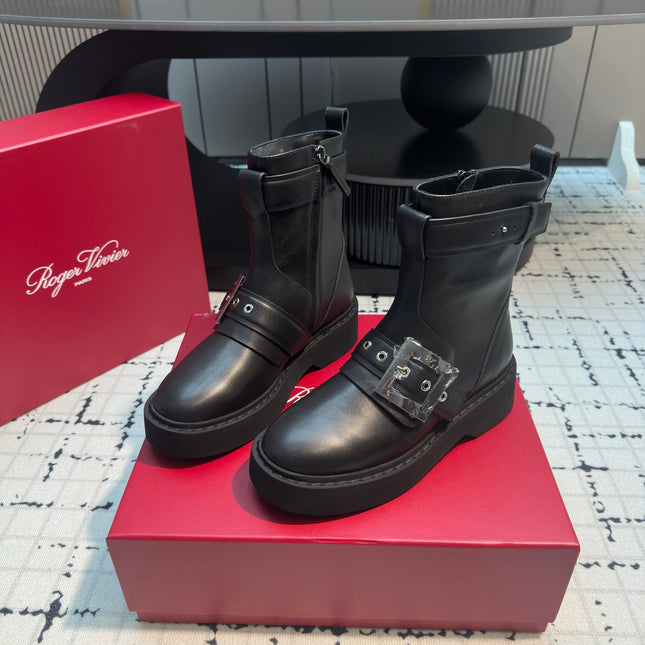 VIV' RANGERS BIKER BOOTIES IN BLACK CALFSKIN WITH METAL BUCKLE