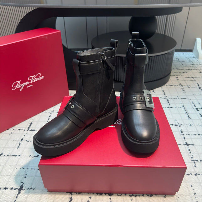 VIV' RANGERS BIKER BOOTIES IN BLACK CALFSKIN WITH METAL BUCKLE