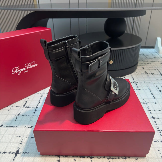 VIV' RANGERS BIKER BOOTIES IN BLACK CALFSKIN WITH METAL BUCKLE