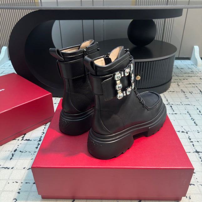 VIV' RANGERS ANKLE BOOTS IN BLACK CALFSKIN STRASS BUCKLE