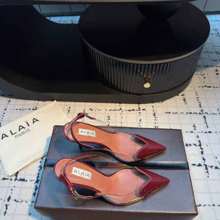 ALAIA HIGH SLINGBACK 25S 90 MM IN DARK RED CALFSKIN