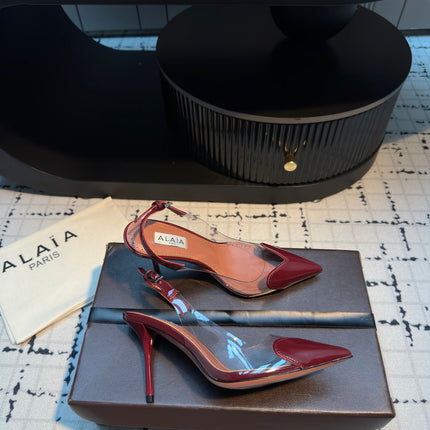 ALAIA HIGH SLINGBACK 25S 90 MM IN DARK RED CALFSKIN