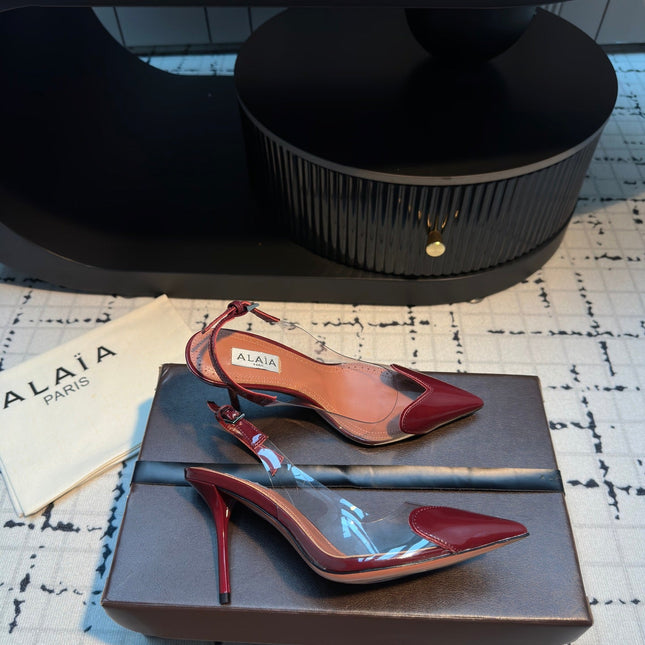 ALAIA HIGH SLINGBACK 25S 90 MM IN DARK RED CALFSKIN