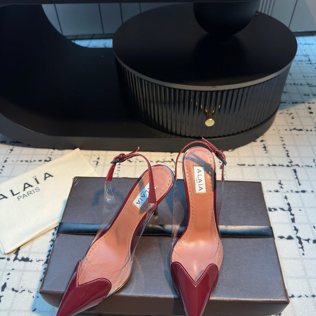 ALAIA HIGH SLINGBACK 25S 90 MM IN DARK RED CALFSKIN
