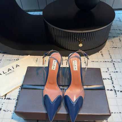 ALAIA HIGH SLINGBACK 25S 90 MM IN NAVY BLUE CALFSKIN