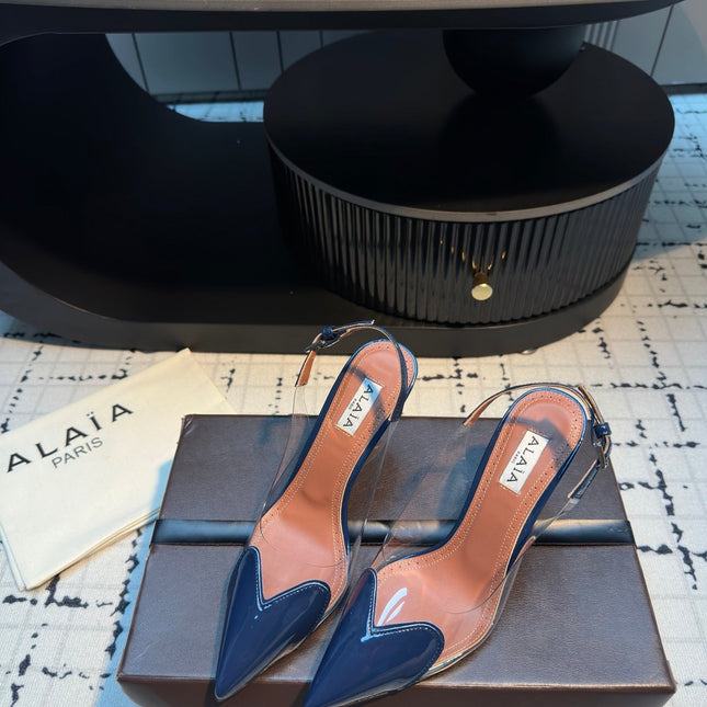 ALAIA HIGH SLINGBACK 25S 90 MM IN NAVY BLUE CALFSKIN