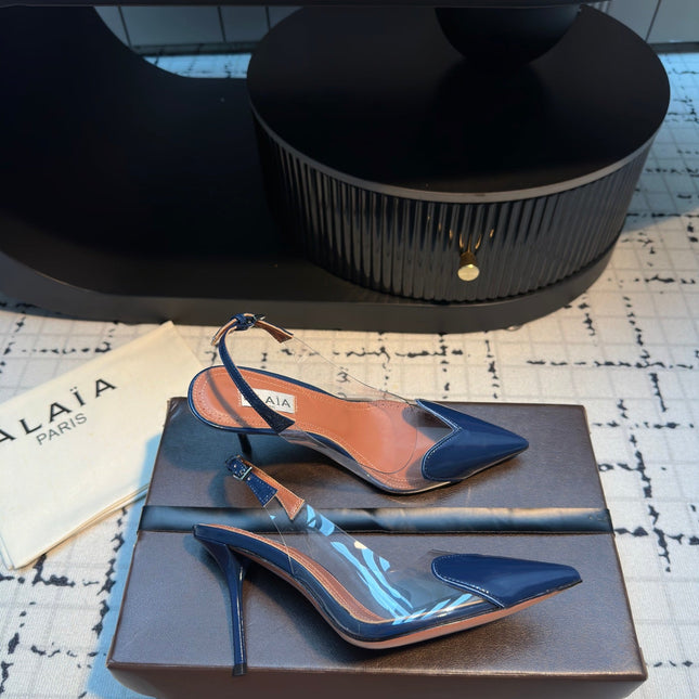 ALAIA HIGH SLINGBACK 25S 90 MM IN NAVY BLUE CALFSKIN