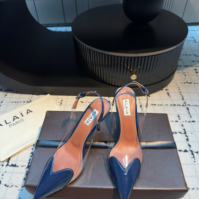 ALAIA HIGH SLINGBACK 25S 90 MM IN NAVY BLUE CALFSKIN